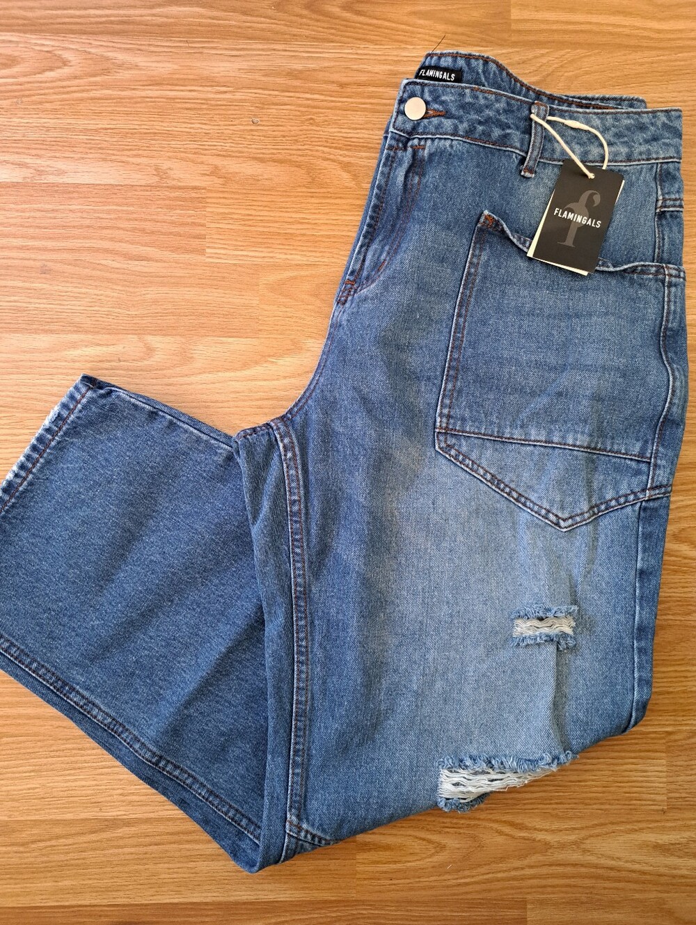 Flamingals Blue Distressed Straight-Leg Jeans Size 2xl 36waist